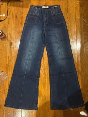 Rock & Roll Denim High Rise Palazzo Flare Jeans - Dark Indigo